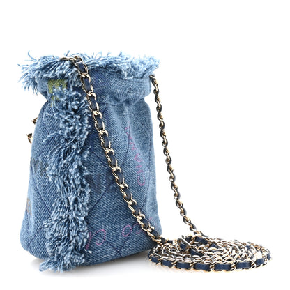 Chanel Denim Quilted Mood Mini Bucket With Chain Blue Multicolor 2 of 9