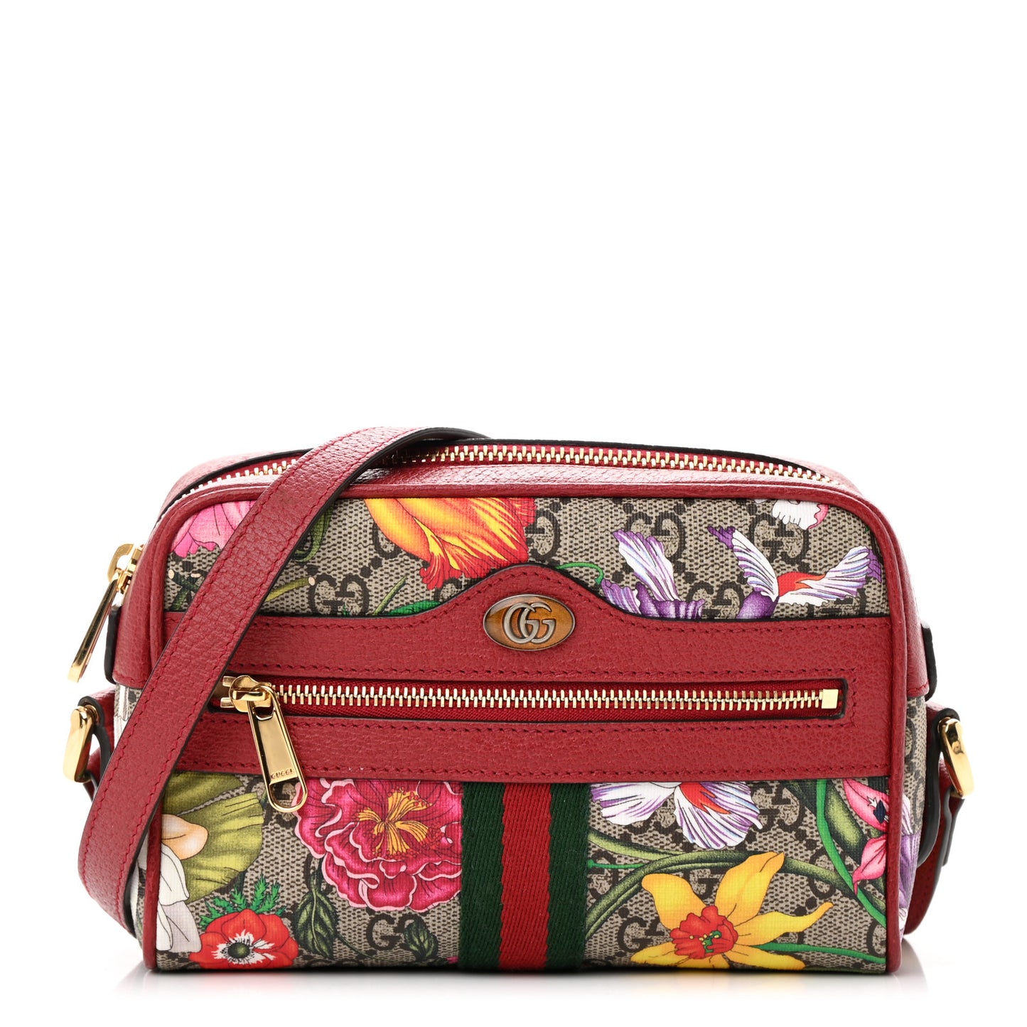 GG Supreme Monogram Flora Web Mini Ophidia Shoulder Bag Red