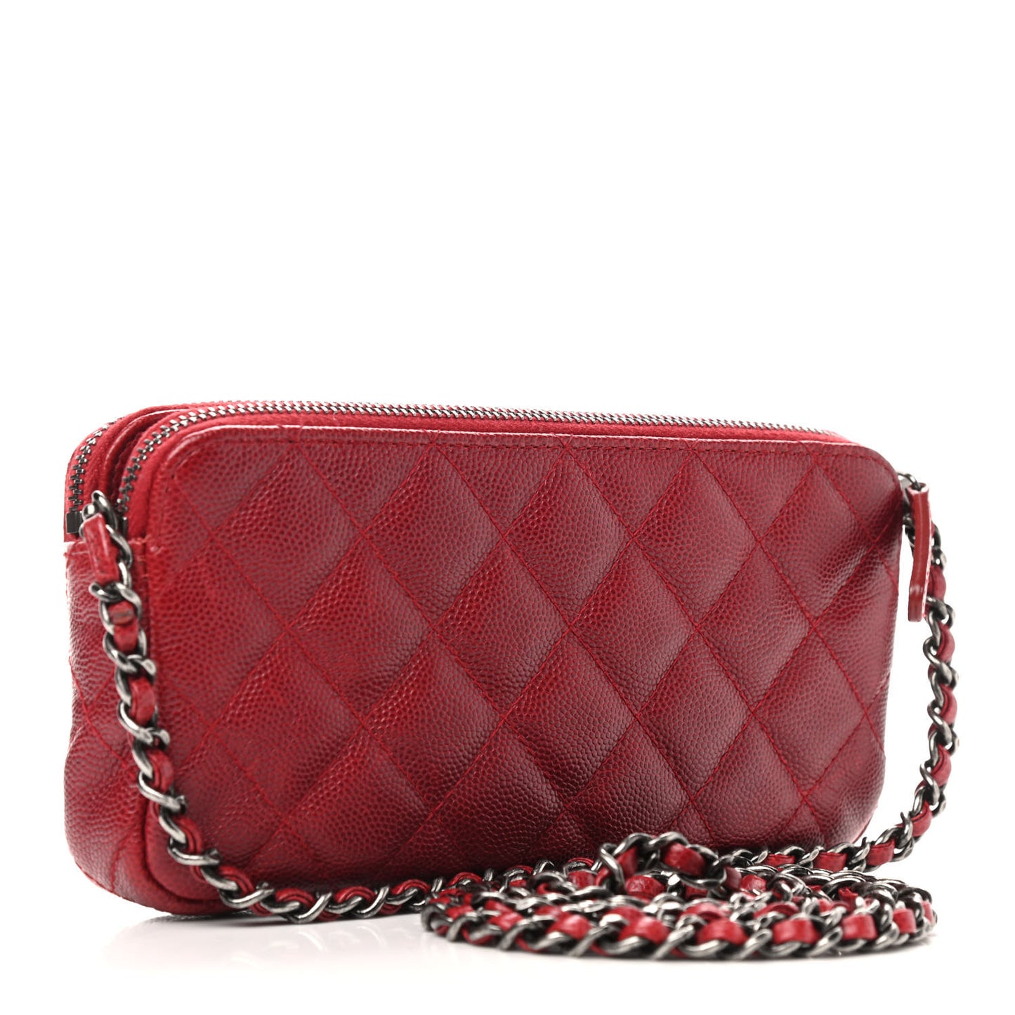 Caviar Quilted Small Clutch With Chain Red