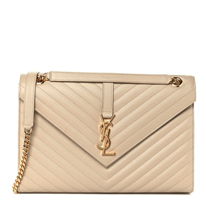 Saint Laurent Grain De Poudre Matelasse Chevron Large Monogram Satchel Nude Powder 1 of 11