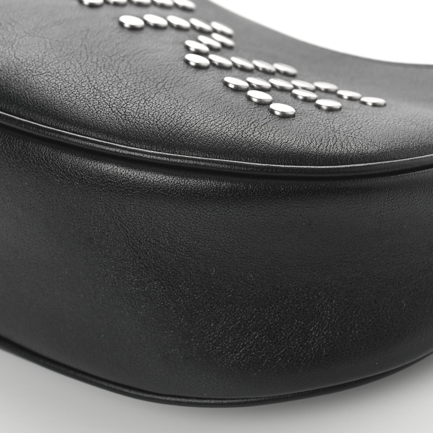 Calfskin Studded Ava Logo Shoulder Bag Black