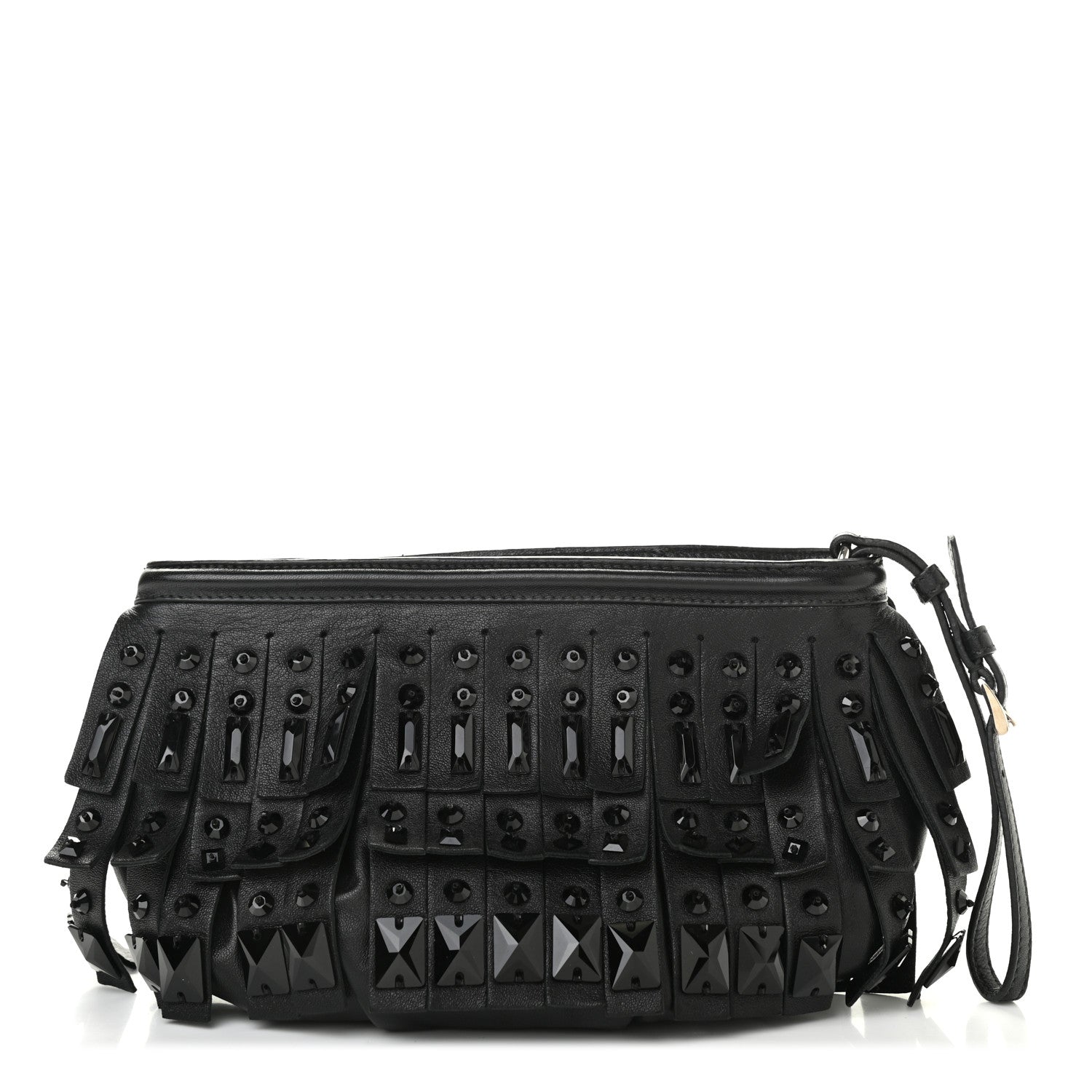 Prada Nappa Jeweled Fringe Wristlet Clutch Black 1 of 13
