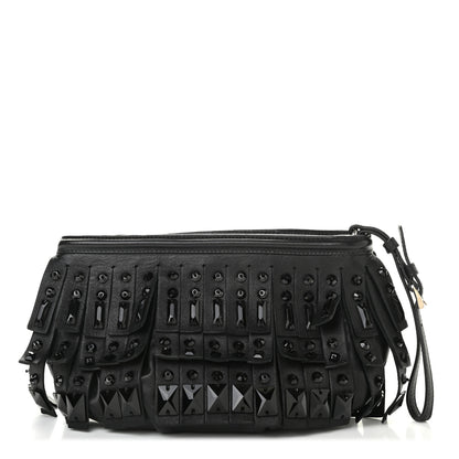 Prada Nappa Jeweled Fringe Wristlet Clutch Black 1 of 13