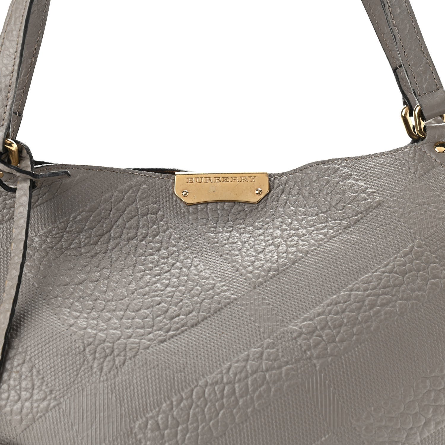 Burberry Signature Grain Calfskin Check Embossed Small Canterbury Tote Stone White 9 of 12