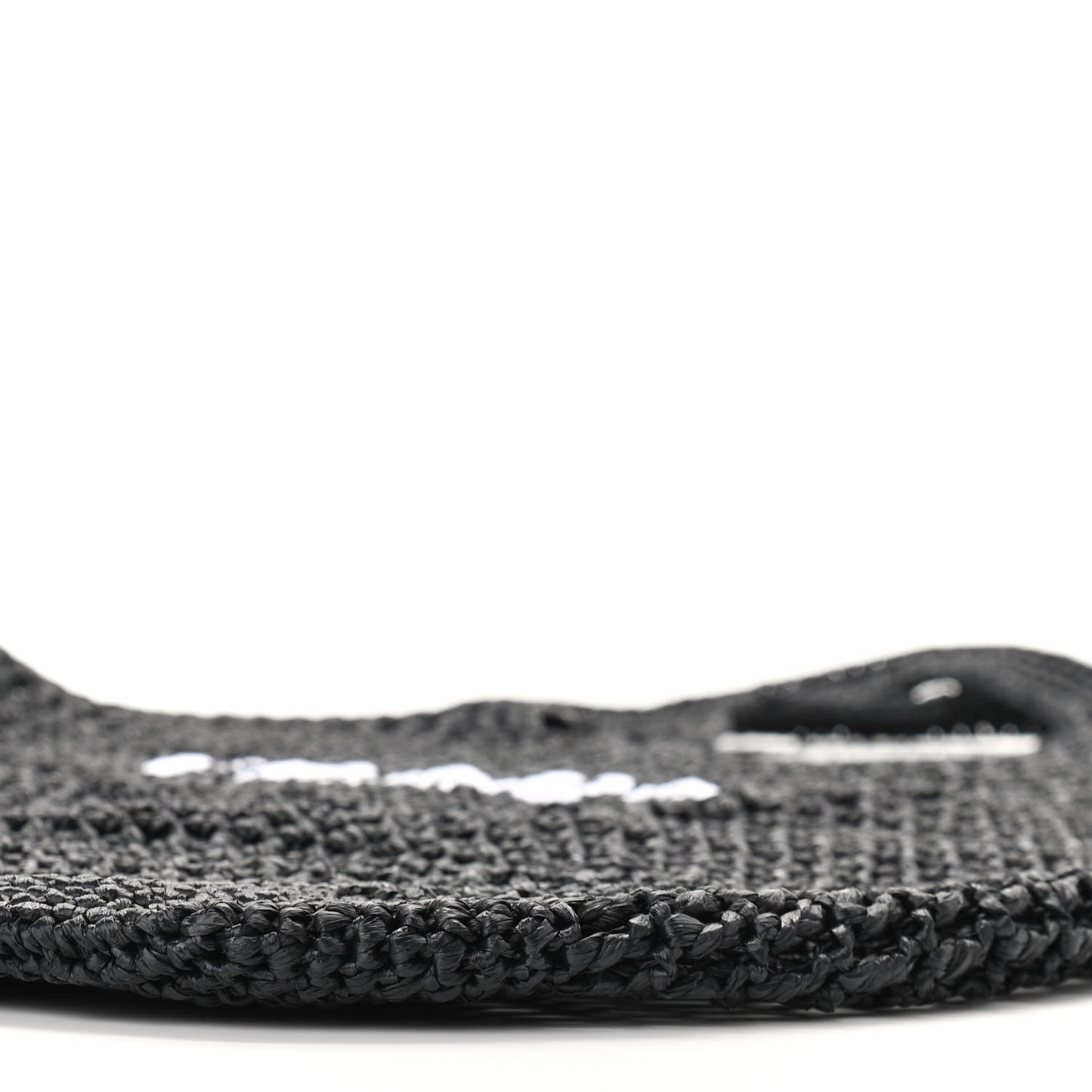 Yarn Raffia Effect Crochet Logo Embroidered Shopping Tote Bag Black