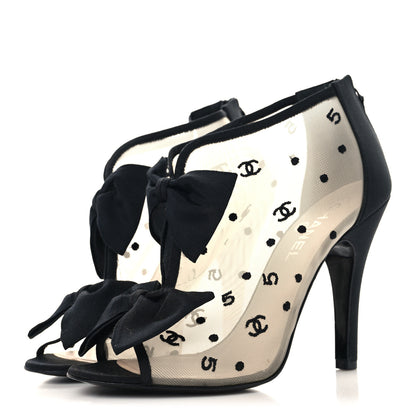 Chanel Mesh Grosgrain Bow Peep Toe Booties 39 Black 4 of 9