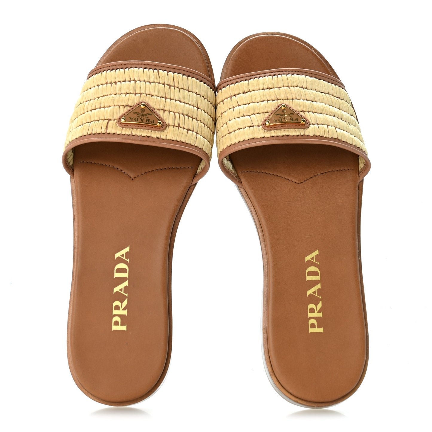 Raffia Metal Triangle Logo 10mm Slide Sandals 37 Naturale