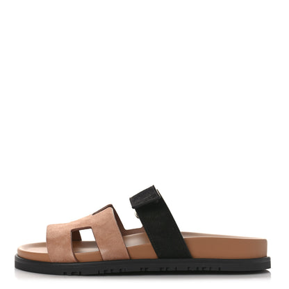 Hermes Suede Goatskin Womens Chypre Sandals 38 Rose Perle Black 1 of 10