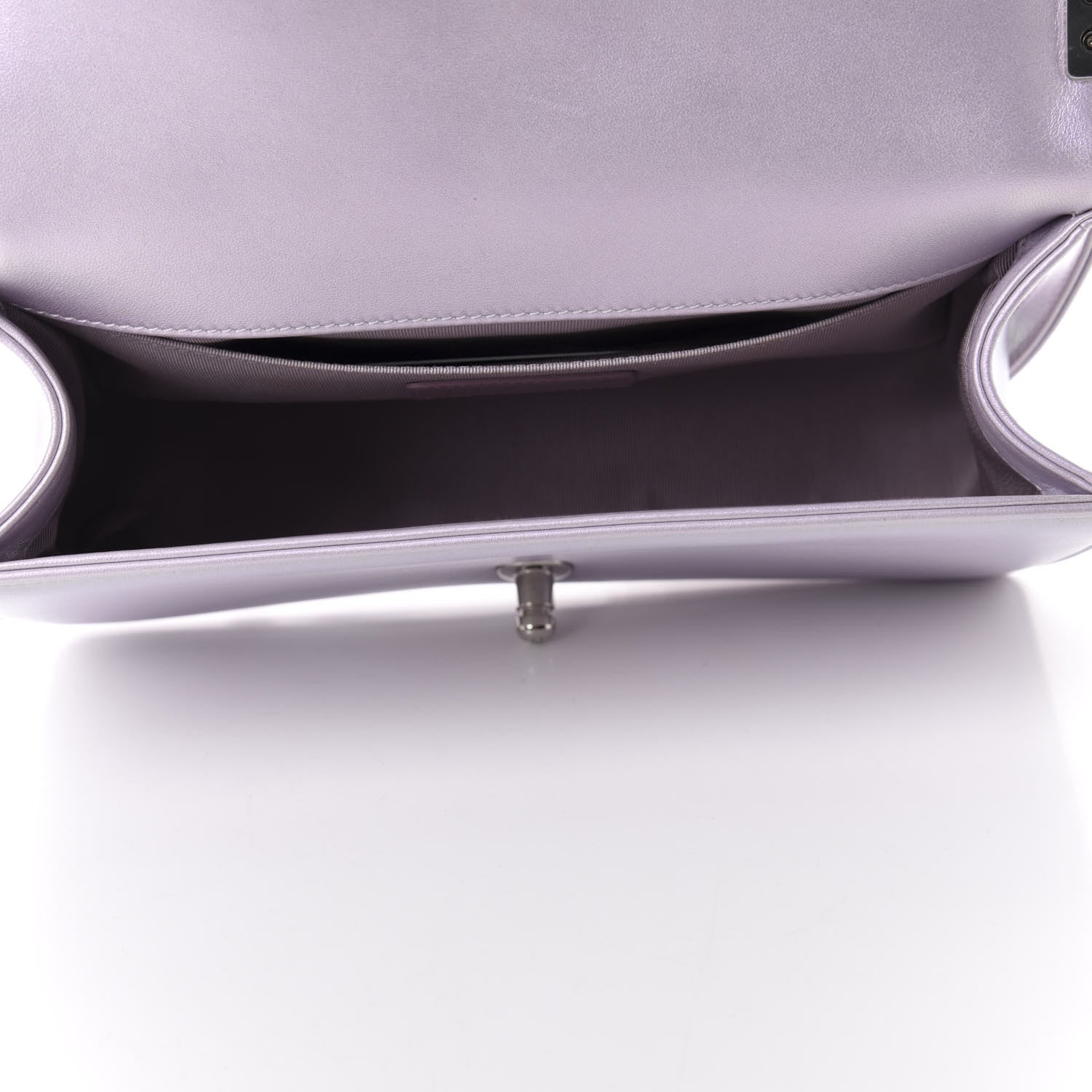 Chanel Metallic Lambskin Chevron Quilted Medium Boy Flap Pink 5 of 12