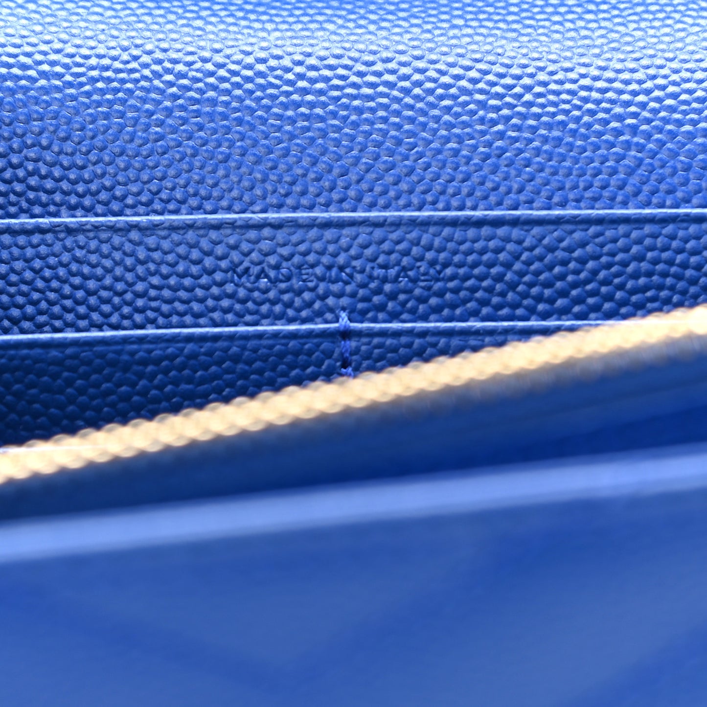 Grain De Poudre Matelasse Chevron Monogram Chain Wallet Blue Majorelle