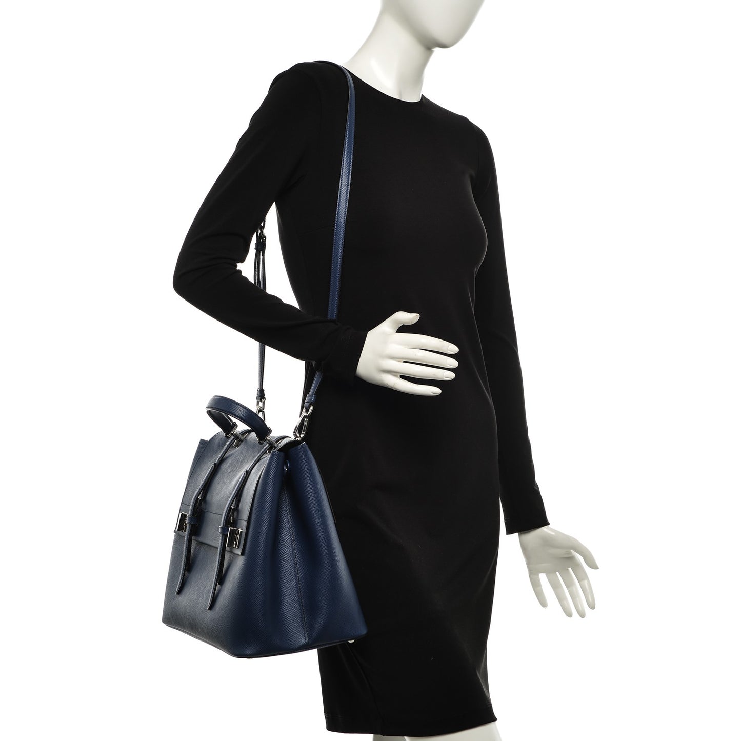 Saffiano Cuir Convertible Top Handle Tote Bleuette
