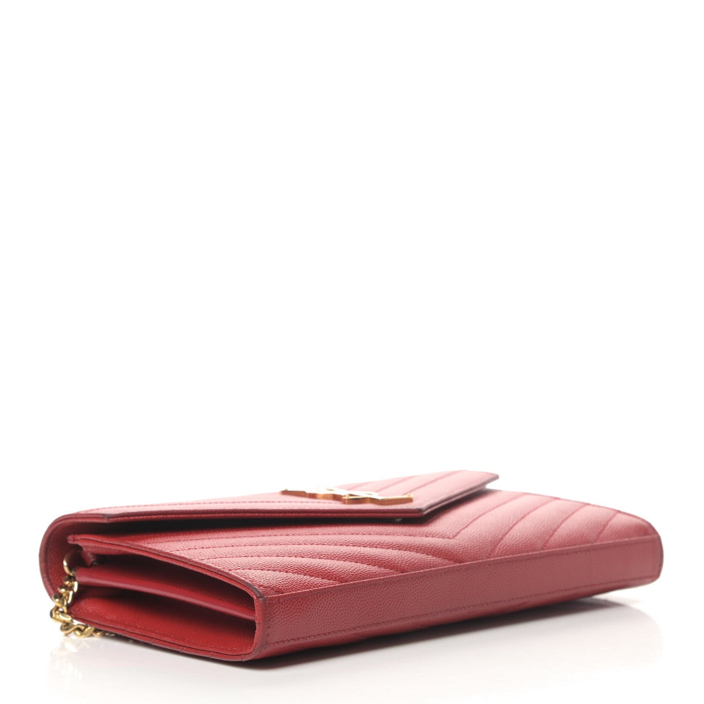 Grain De Poudre Matelasse Chevron Monogram Chain Wallet New Red