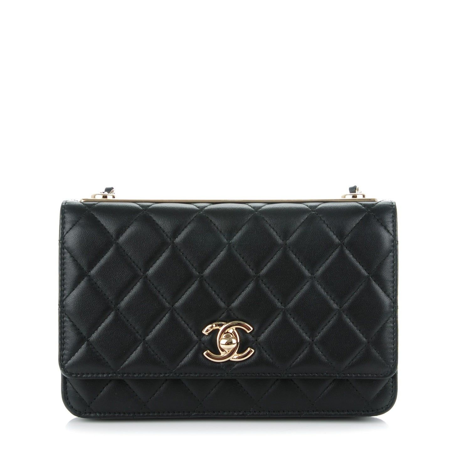 Lambskin Quilted Trendy CC Wallet On Chain WOC Black