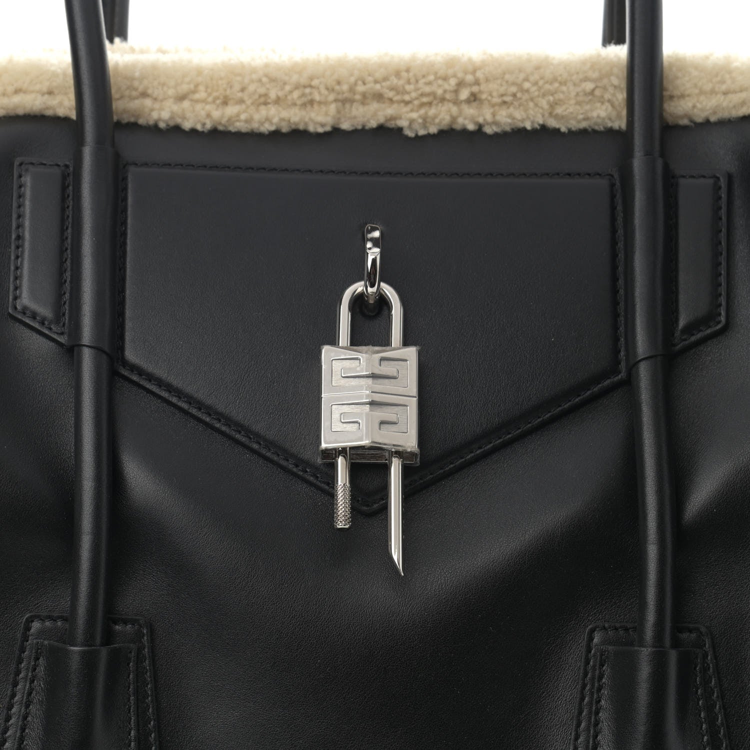 Givenchy Shearling Calfskin Medium Soft Lock Antigona Shoulder Bag Black Natural 9 of 9
