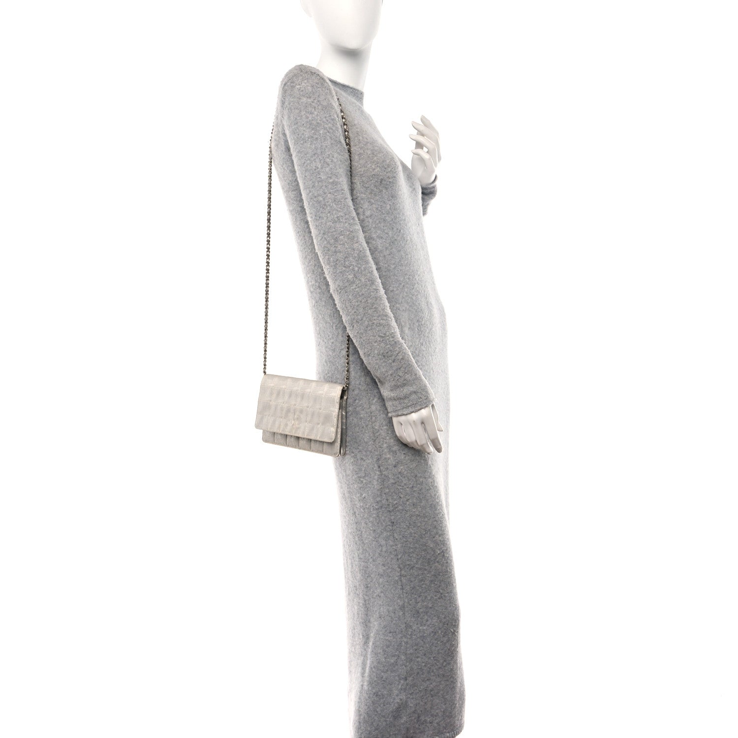 Chanel Nylon Travel Wallet On Chain WOC Metallic Silver 2 of 16