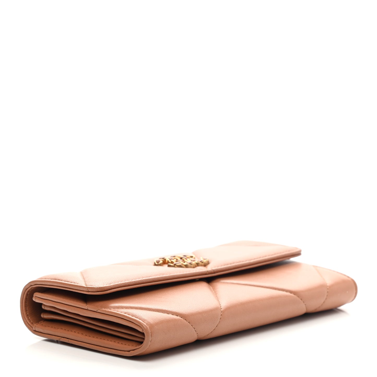 Lambskin Quilted Chanel 19 Flap Wallet Brown