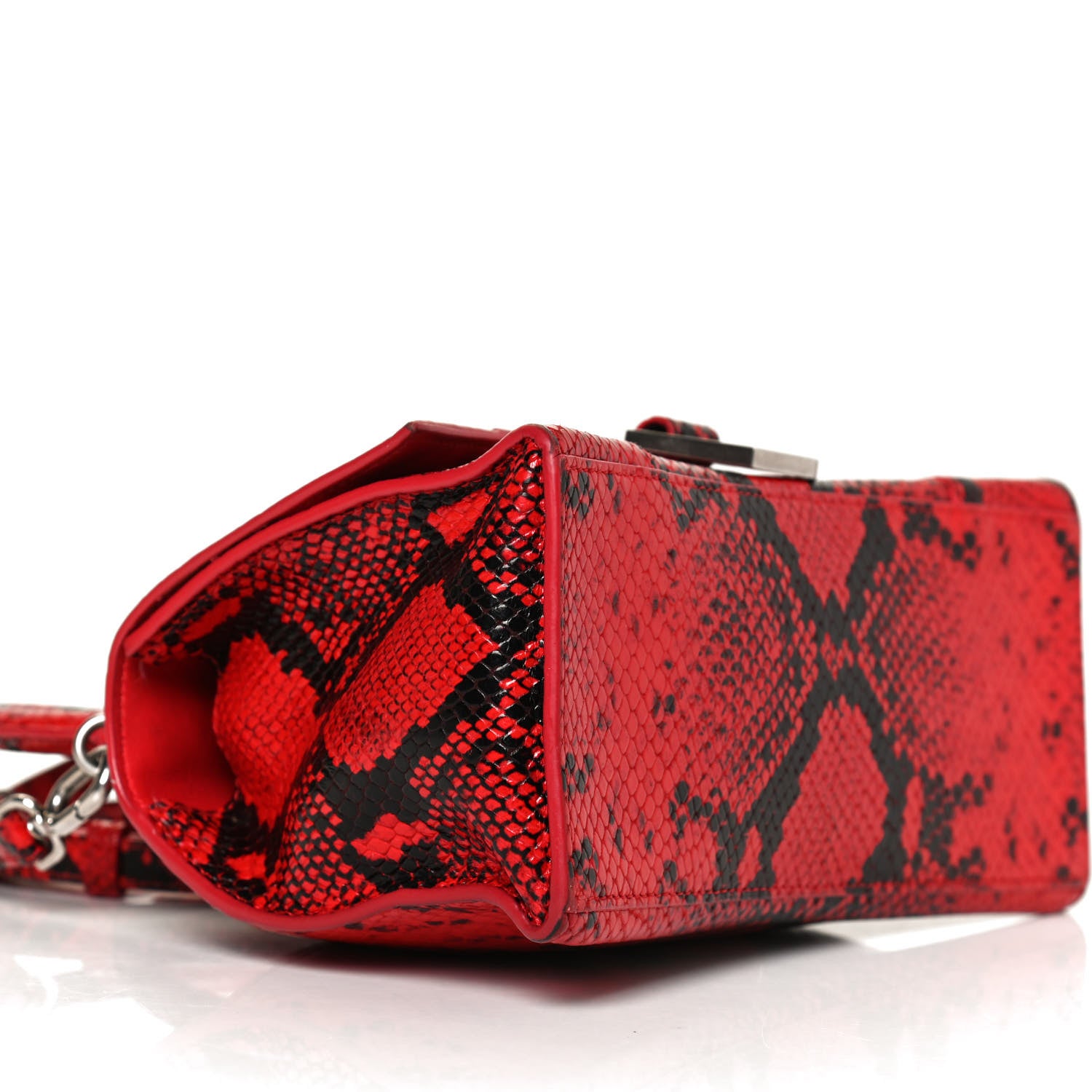Balenciaga Shiny Calfskin Python Effect Small Hourglass Top Handle Bag Red 9 of 14