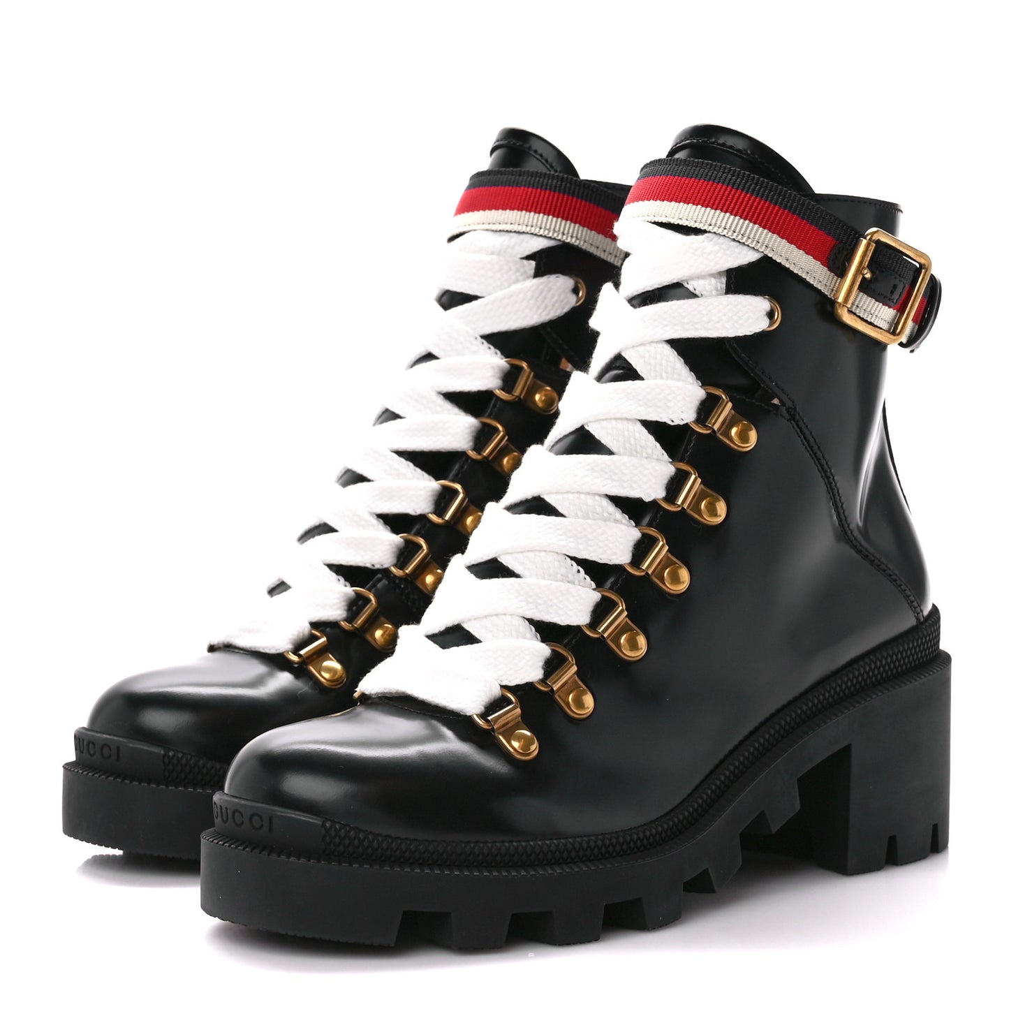 Calfskin Sylvie Web Lace Up Combat Boots 35 Black