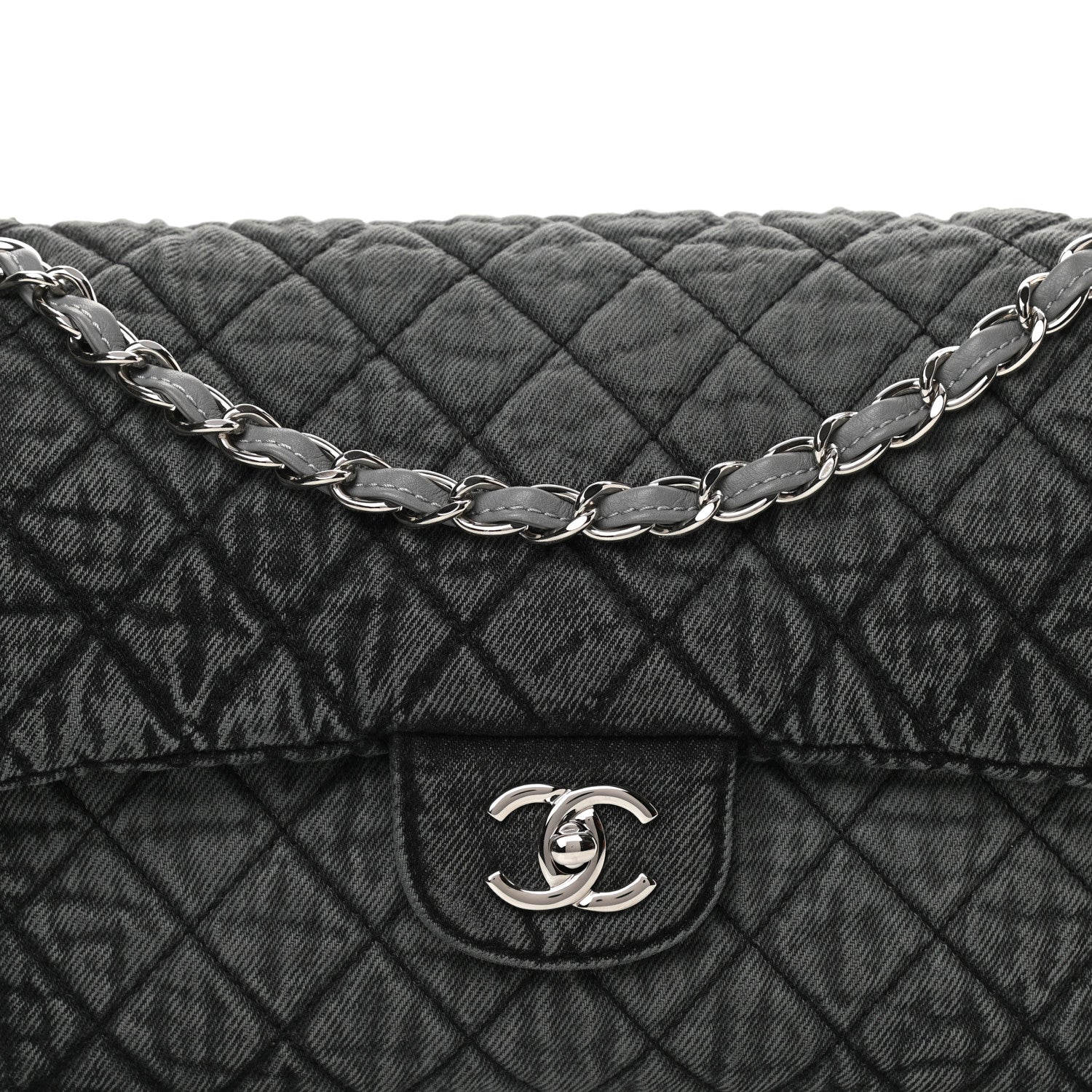 Chanel Denim Quilted Denimpression Flap Grey Black 8 of 11