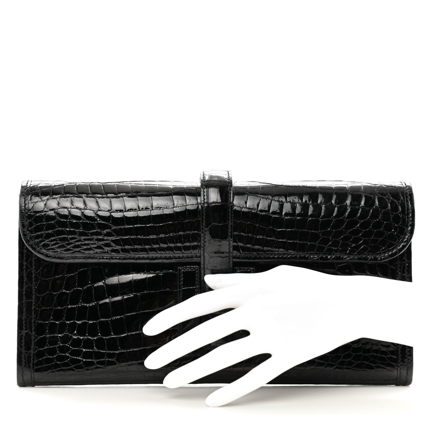Hermes Shiny Niloticus Crocodile Jige Elan 29 Clutch Black 2 of 7