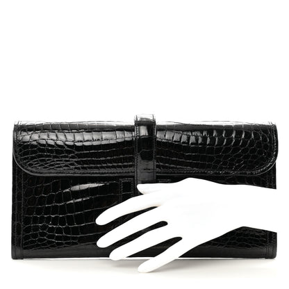 Hermes Shiny Niloticus Crocodile Jige Elan 29 Clutch Black 2 of 7