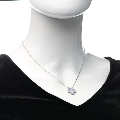 Van Cleef & Arpels 18K White Gold Chalcedony Vintage Alhambra Pendant Necklace 2 of 6