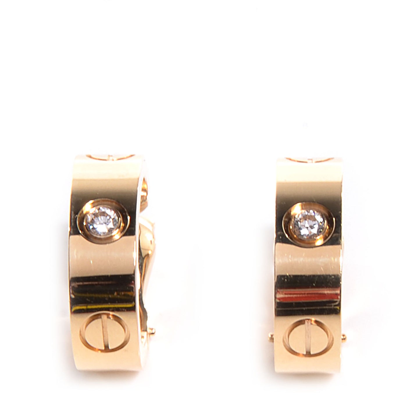 18K Yellow Gold 2 Diamond 5.5mm LOVE Hoop Earrings