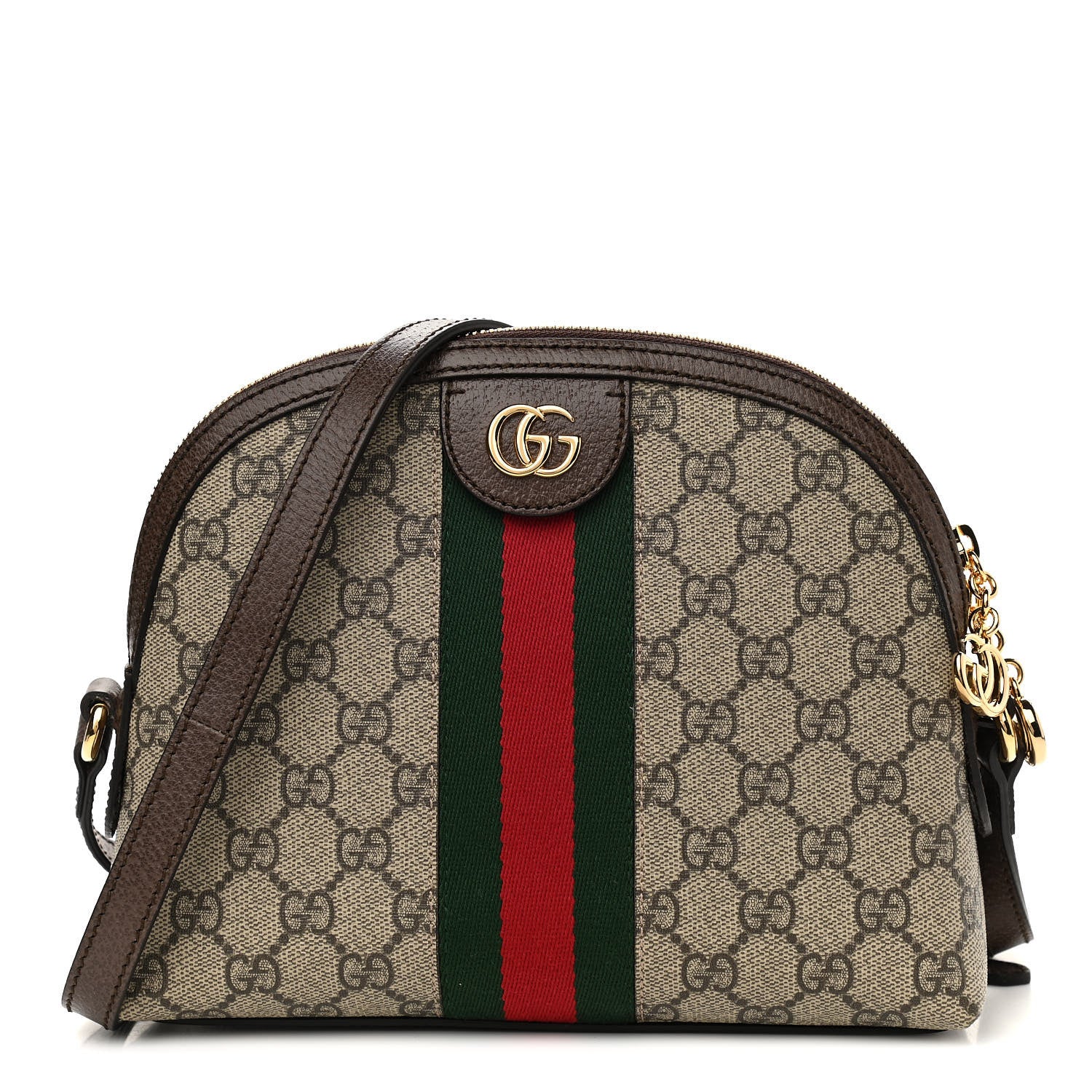 Gucci GG Supreme Monogram Textured Dollar Calfskin Web Small Ophidia Dome Shoulder Bag Beige Ebony New Acero 1 of 10