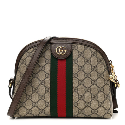 Gucci GG Supreme Monogram Textured Dollar Calfskin Web Small Ophidia Dome Shoulder Bag Beige Ebony New Acero 1 of 10