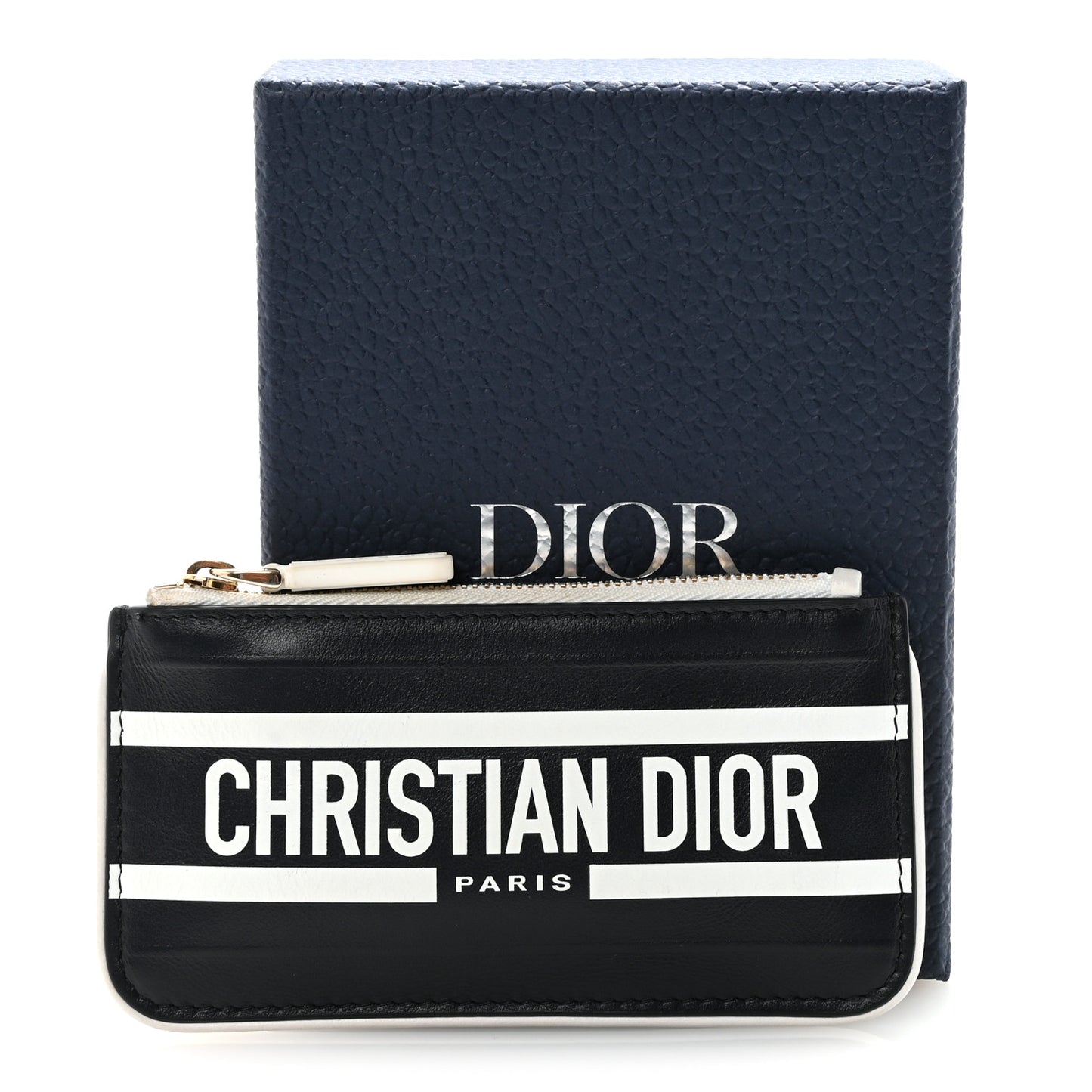 Calfskin Vibe Zip Key Wallet Blue White