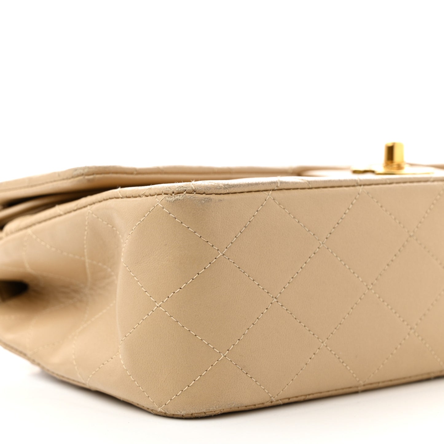 Lambskin Quilted Medium Double Flap Beige