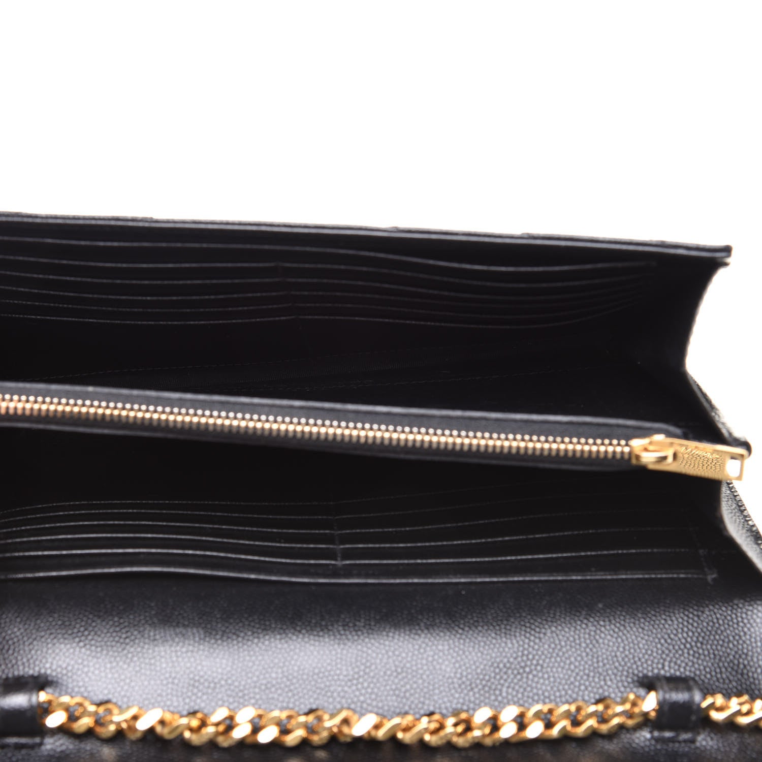 Saint Laurent Grain De Poudre Matelasse Chevron Monogram Chain Wallet Black 5 of 16