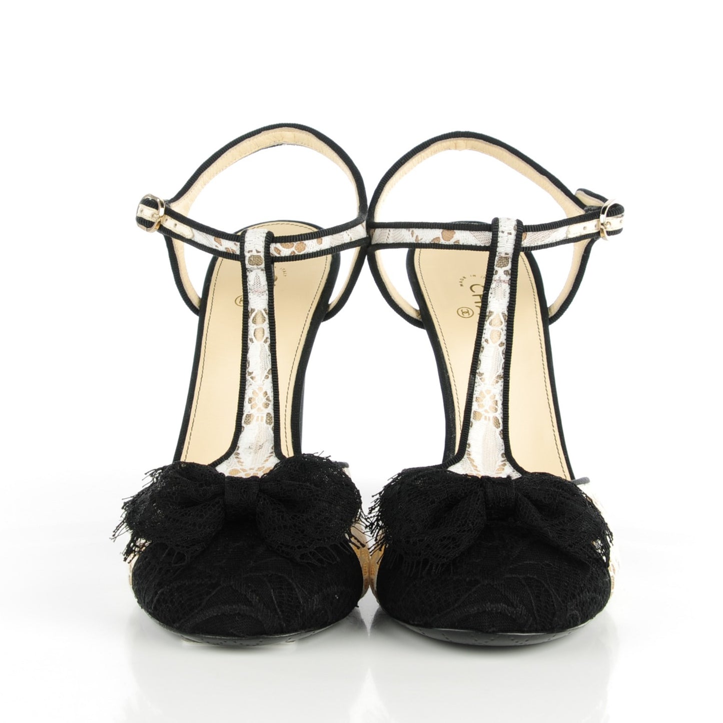 Lace Bow Ankle Strap Pumps 40 Black