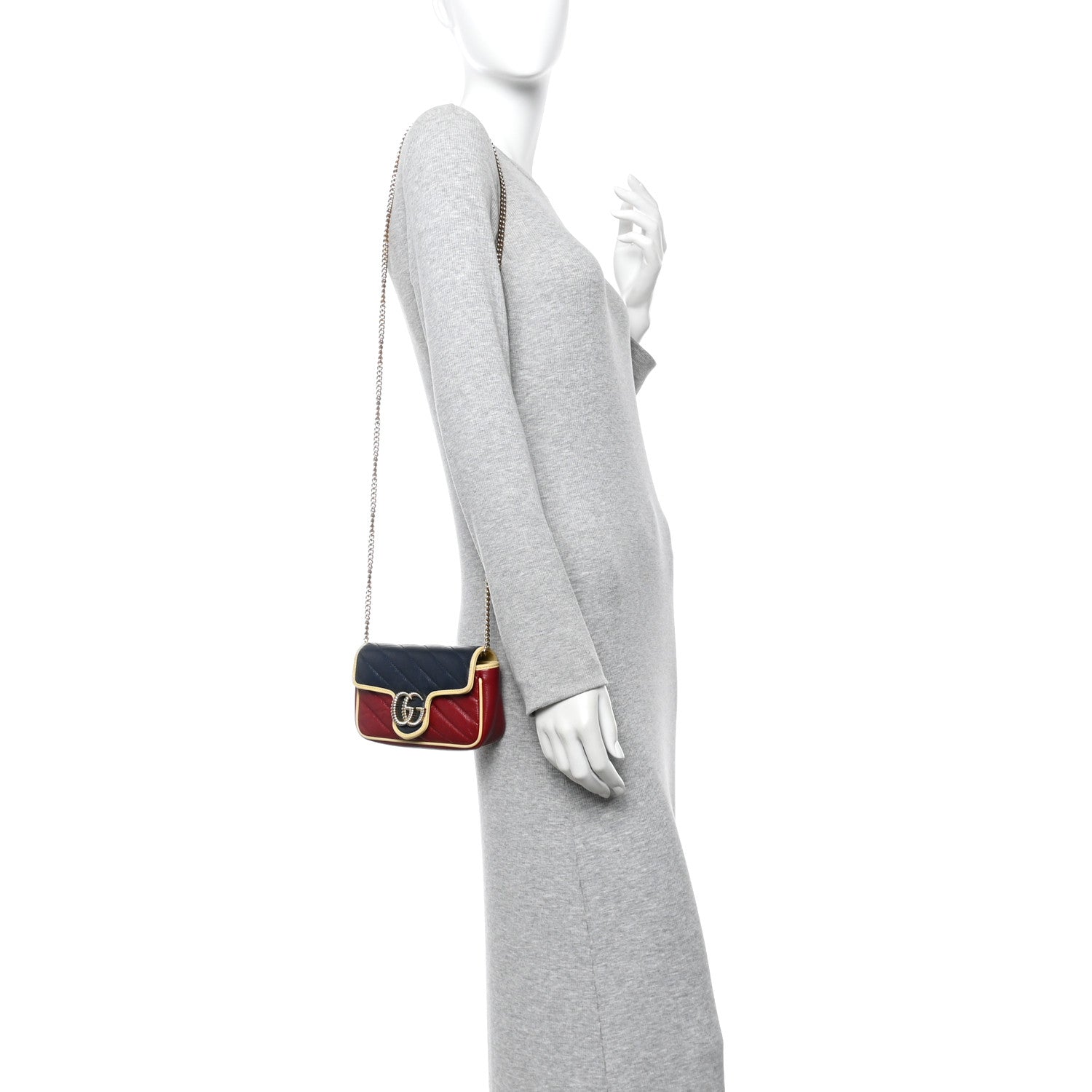 Gucci Vintage Effect Calfskin Matelasse Super Mini Torchon GG Marmont Shoulder Bag Black Beige 2 of 10