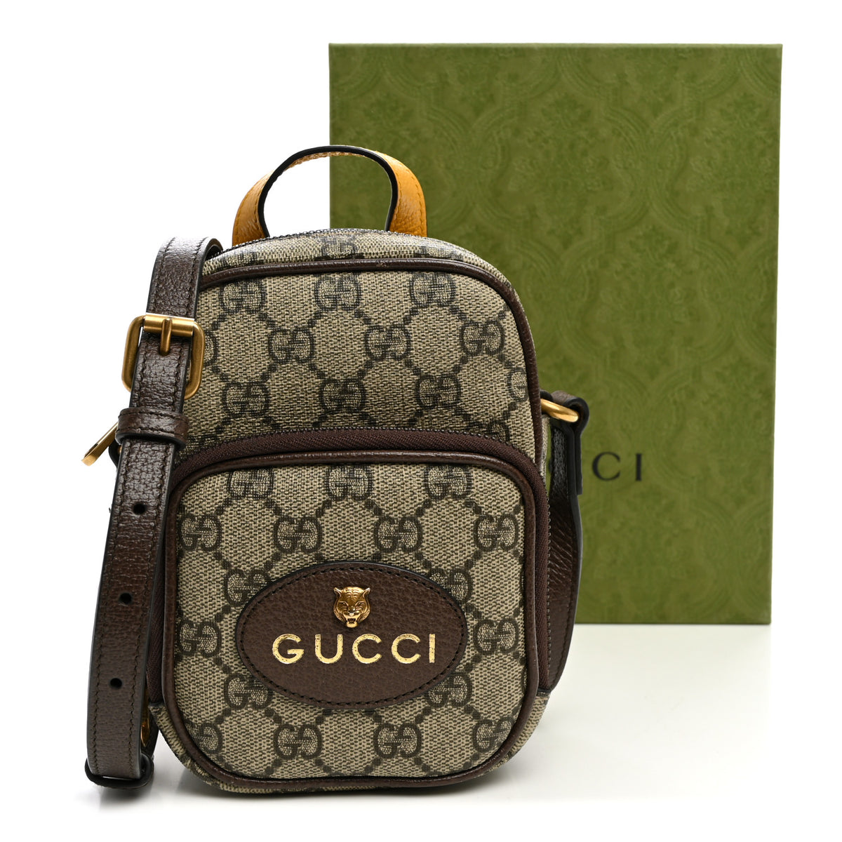 Gucci GG Supreme Monogram Mini Neo Vintage Double Zip Messenger Bag Beige New Acero Crop 13 of 13