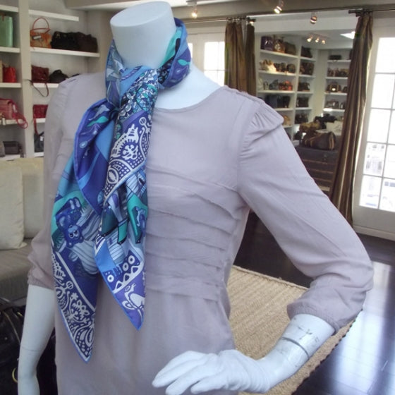 Silk Zabavushka Scarf Carre 90 Bleu Cobalt