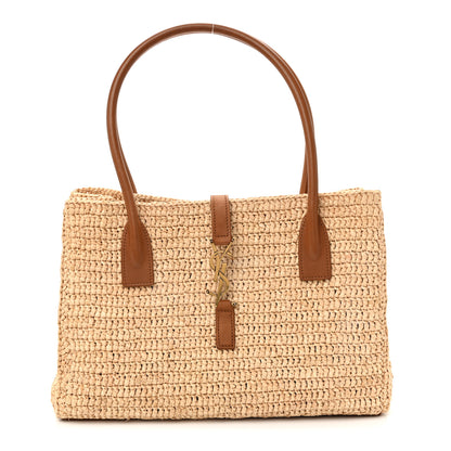 Saint Laurent Raffia Calfskin Panier Rectangle Tote Naturel Brick 1 of 9