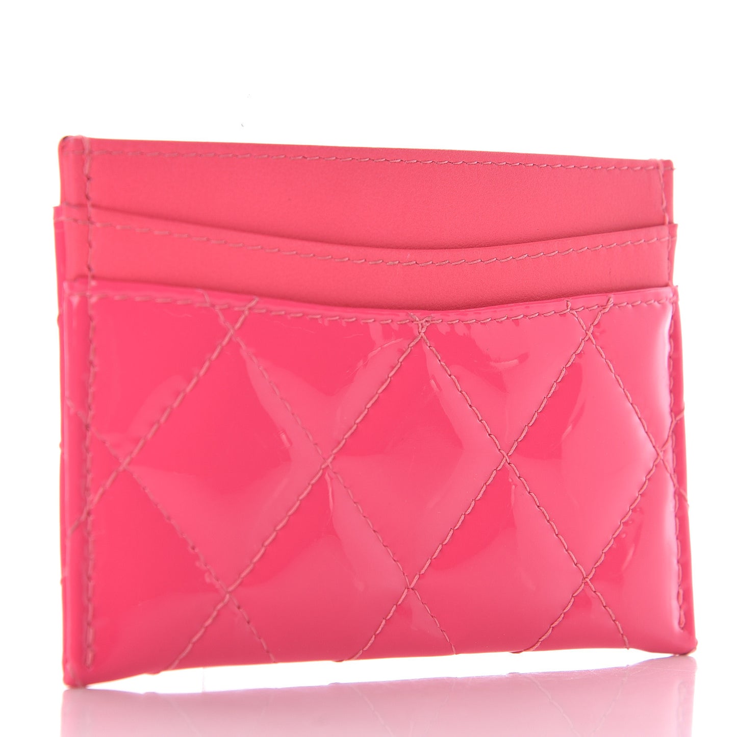 Patent Quilted Card Holder Pink