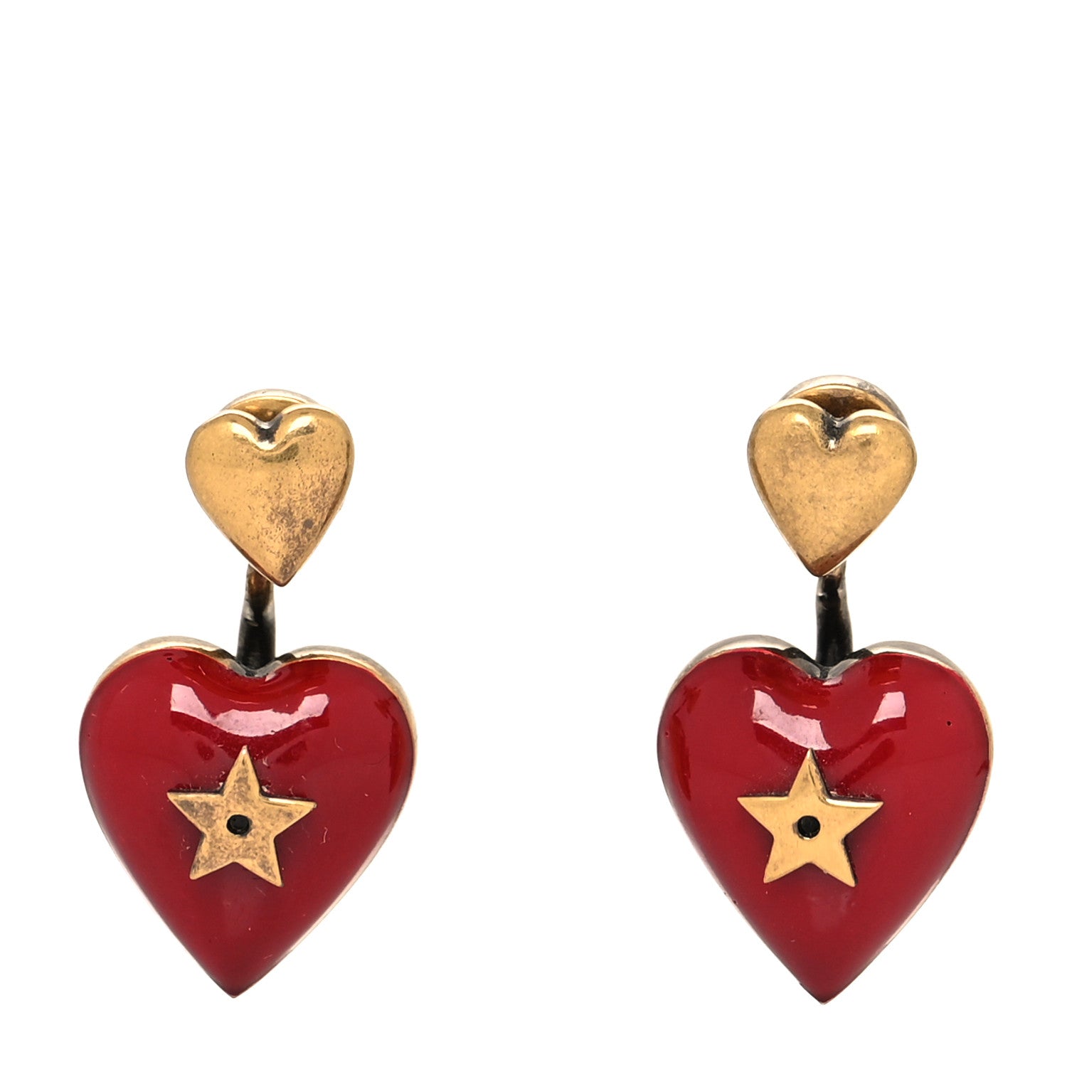 Christian Dior Heart Dioramour Earrings Gold Red 1 of 4