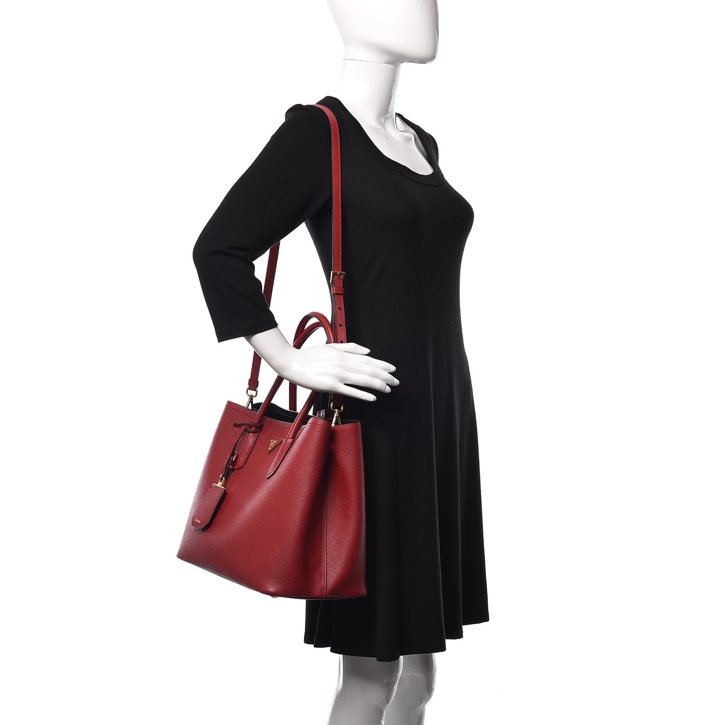 Saffiano Cuir Large Double Bag Fuoco Black