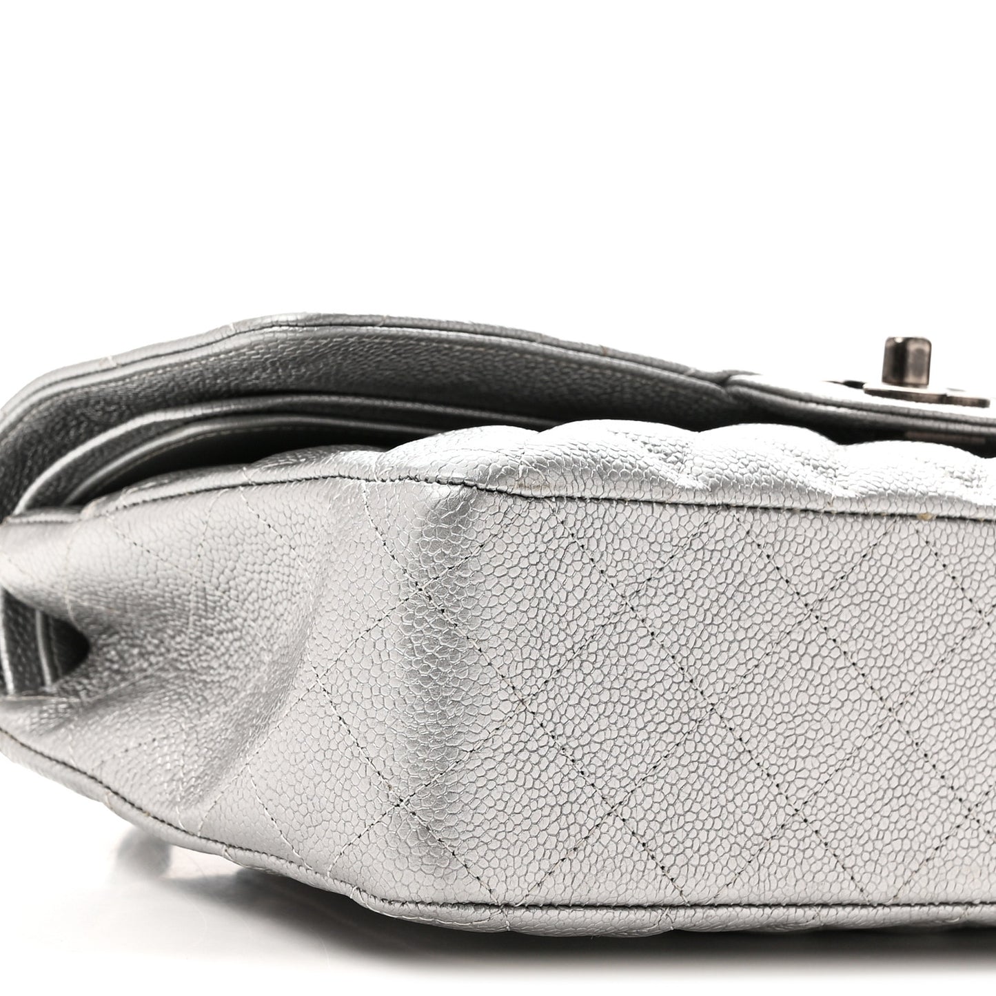 Metallic Caviar Quilted Medium Double Flap Silvery