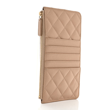 Chanel Caviar Quilted Filigree Classic Flat Wallet Pouch Beige Black 3 of 7