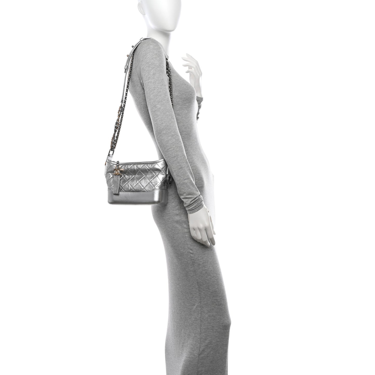 Metallic Aged Calfskin Quilted Small Gabrielle Hobo Silver