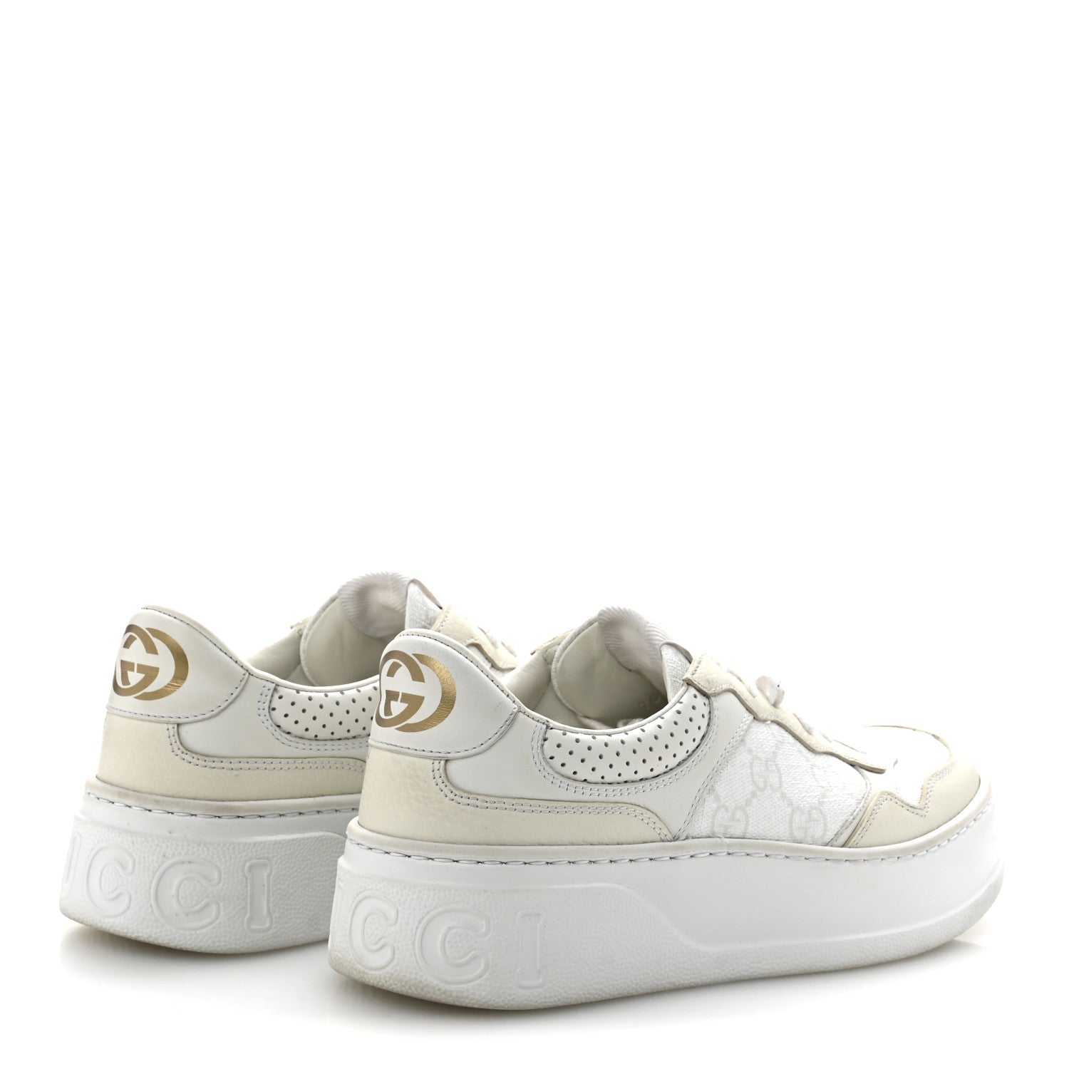 Gucci Calfskin GG Supreme Monogram Perforated Womens Platform 55mm Sneakers 37 Mystic White 5 of 8