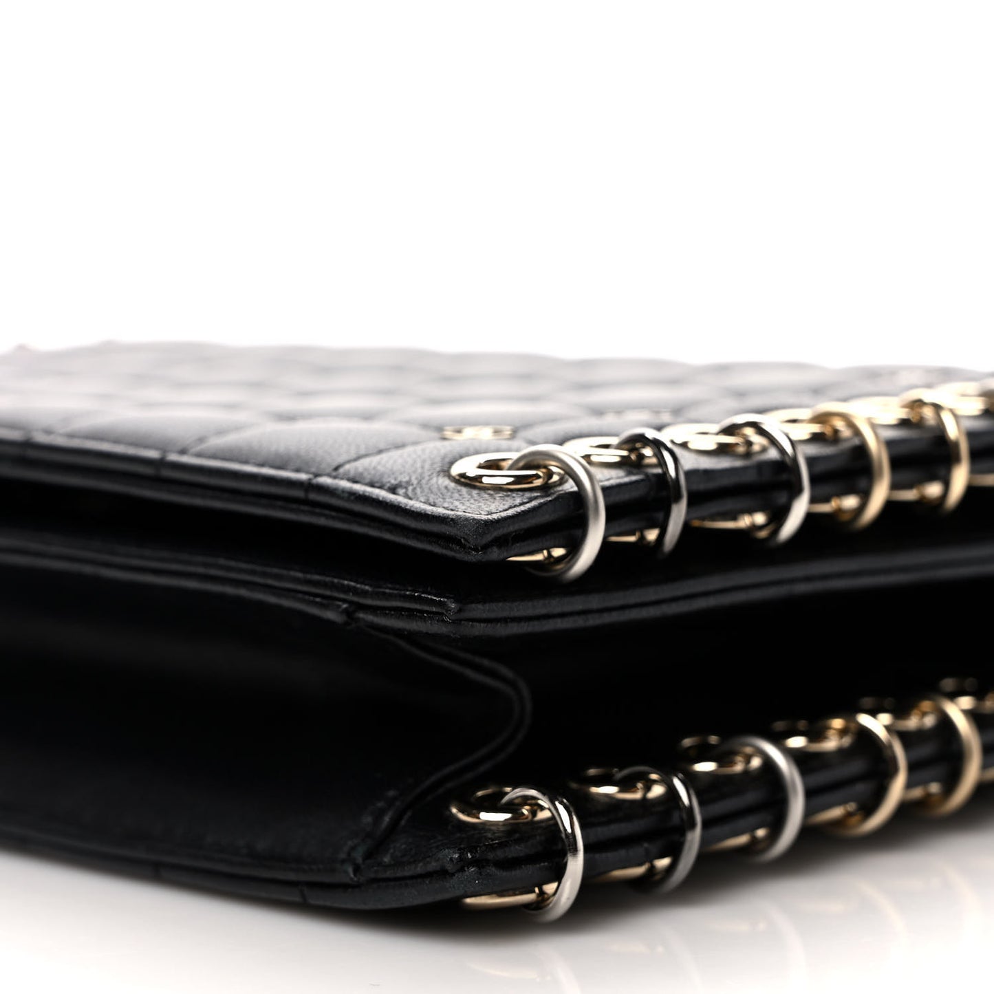 Lambskin Chocolate Bar Piercing CC Studded Small Chain Flap Bag Black