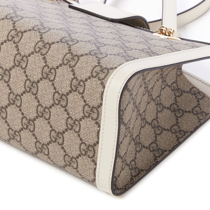 Gucci GG Supreme Monogram Moon Calfskin Small Padlock Tote Beige Ebony Mystic White 5 of 9