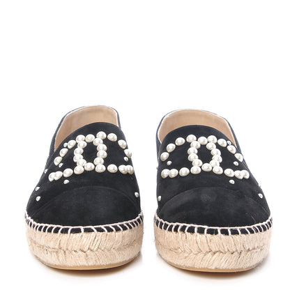 Chanel Suede Pearl CC Espadrilles 41 Black 2 of 11