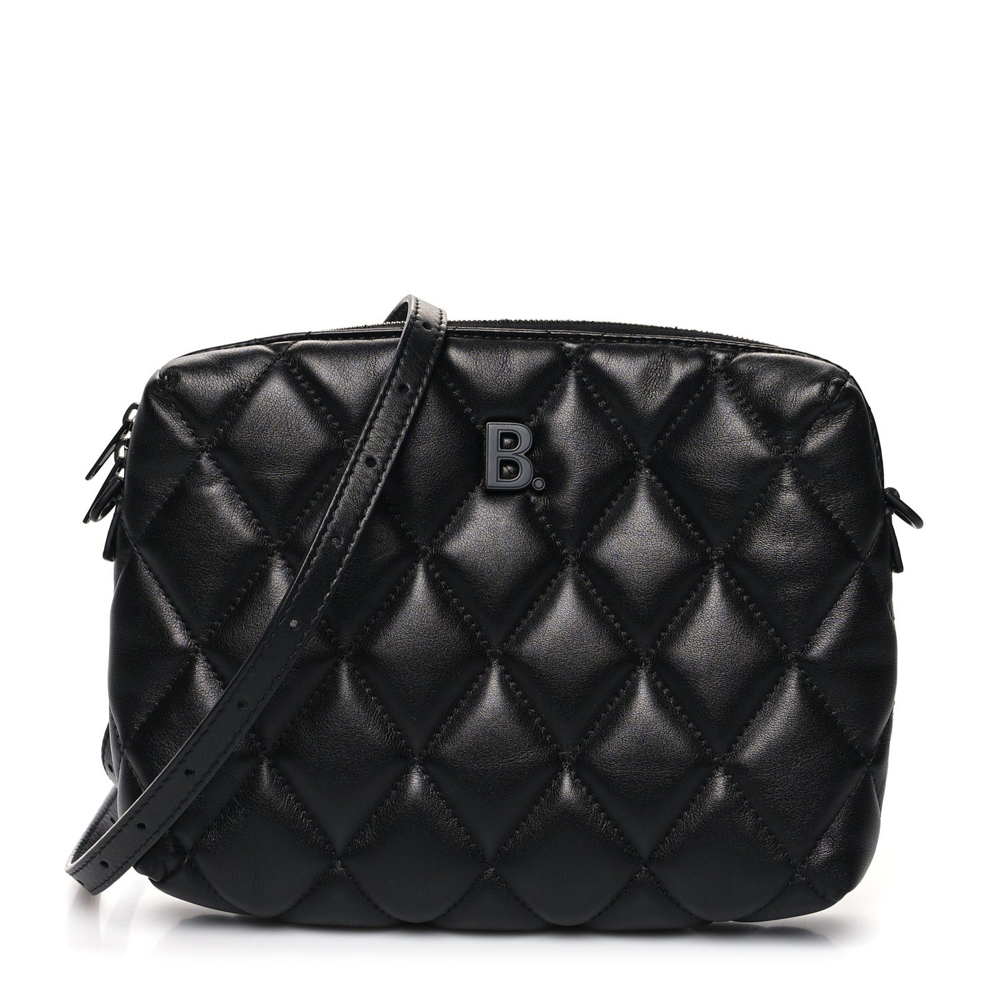 Nappa Calfskin Quilted Touch B Camera Shoulder Bag Black