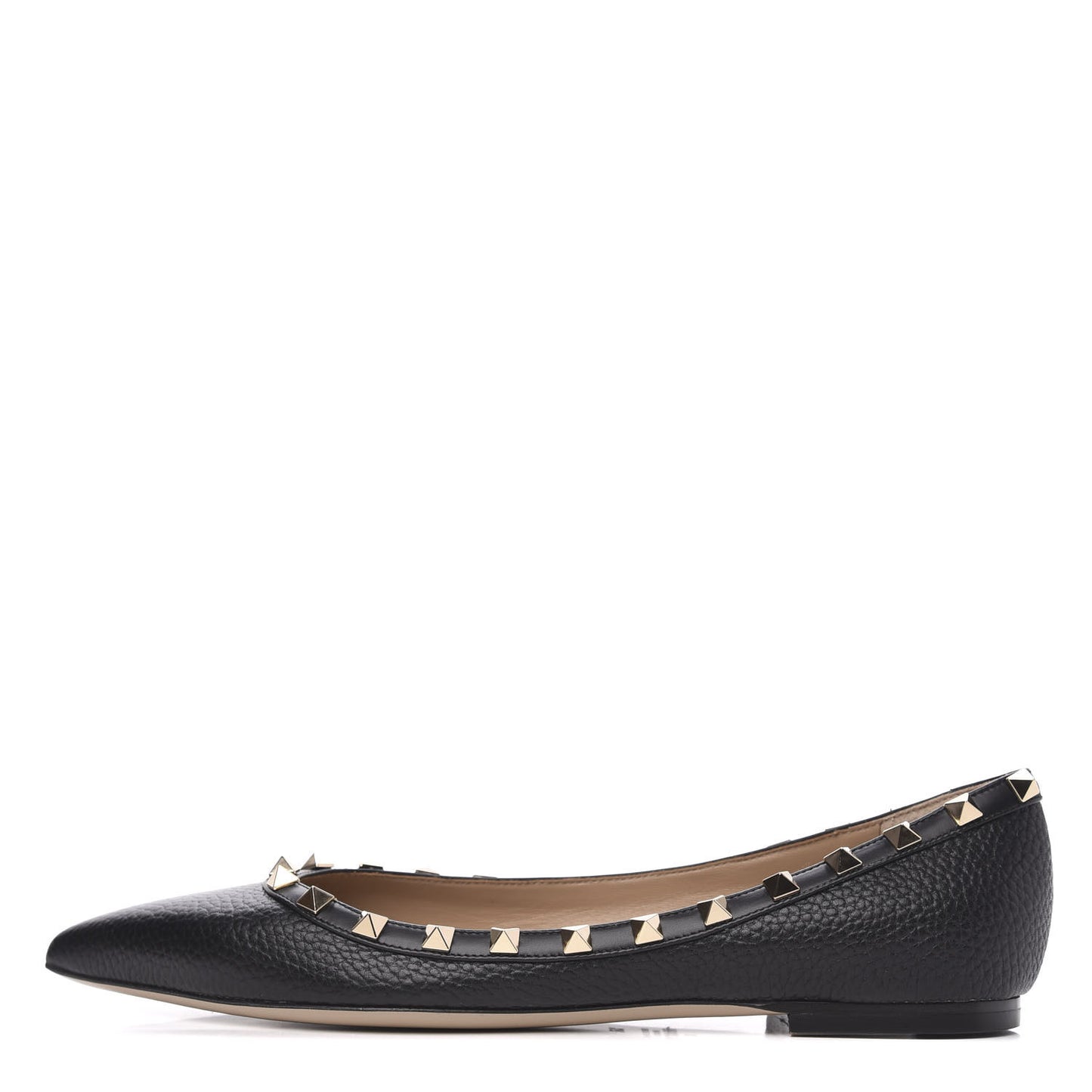 Pebbled Calfskin Rockstud Ballerina Flats 39.5 Black