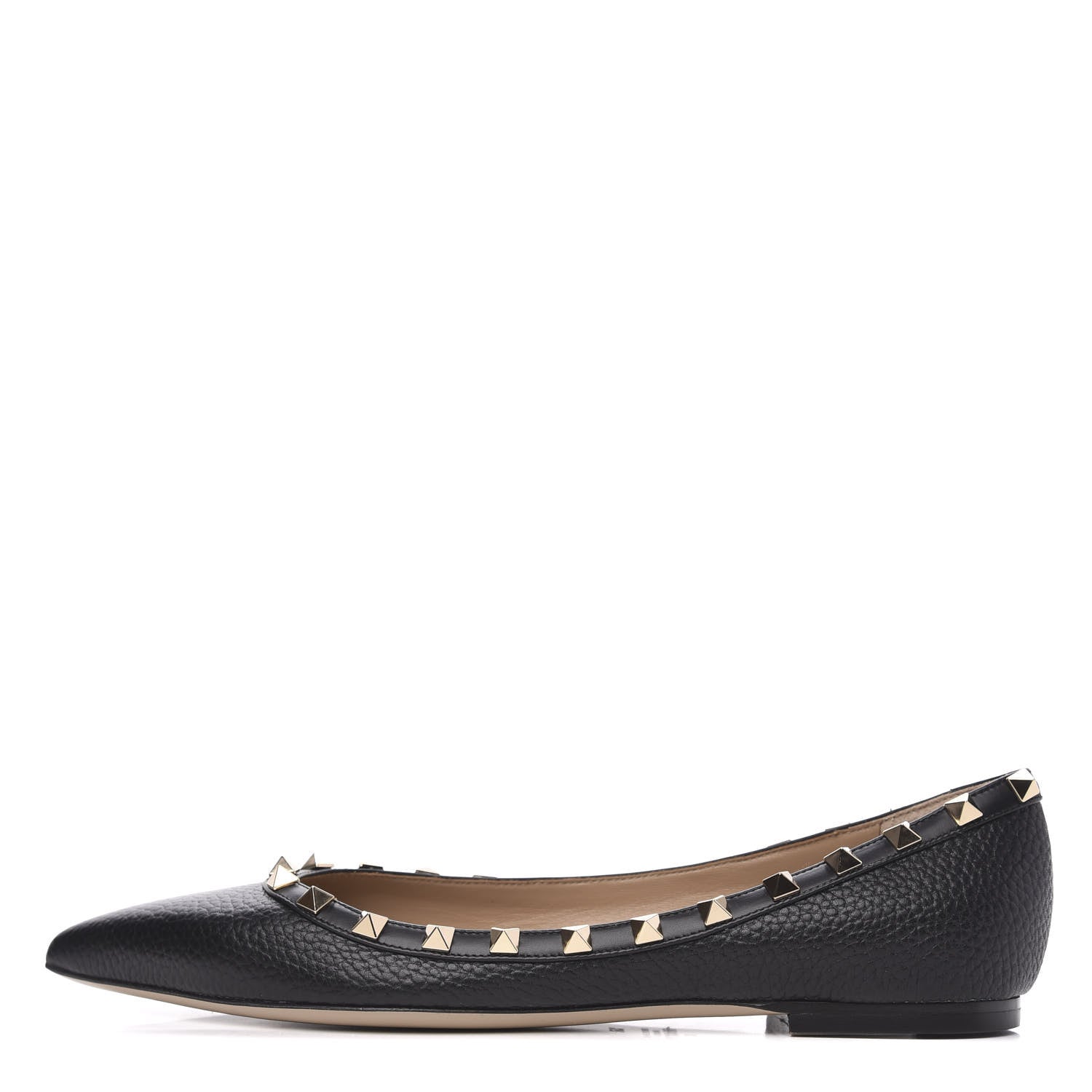 Valentino Garavani Pebbled Calfskin Rockstud Ballerina Flats 39.5 Black 1 of 9